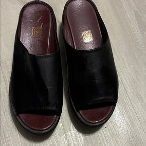 Black Leather  Slide Sandals